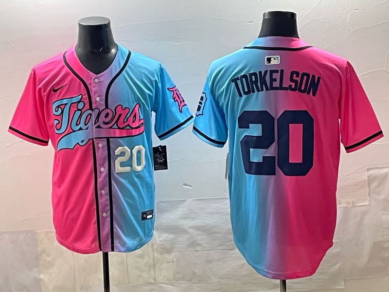 Men 2025 Detroit Tigers #20 Torkelson Blue pink Game Nike MLB Jersey style 04